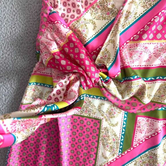 Zara Patchwork Print Scarf Pink Green Mini Deep V - Picture 12 of 16